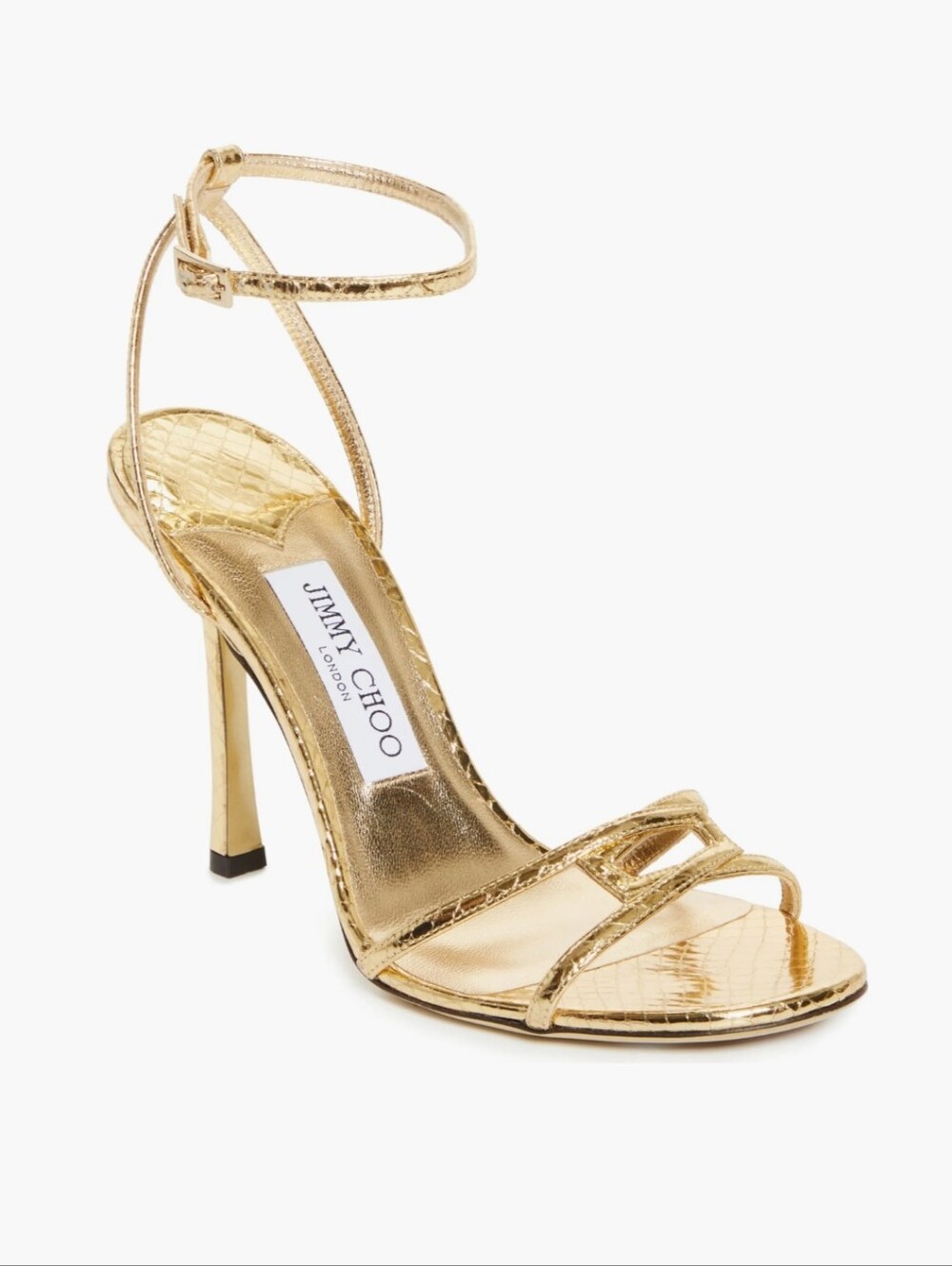 Jimmy Choo Leo Metallic Gold Strappy Stiletto Sandals Size 38.5